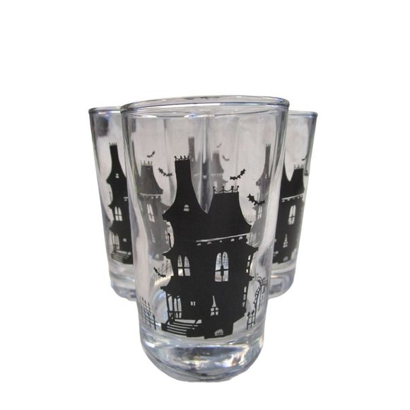 Crate and Barrel Haunted House 8oz Tumbler A Set of Four One Flawed Two Tagged - Picture 1 of 16